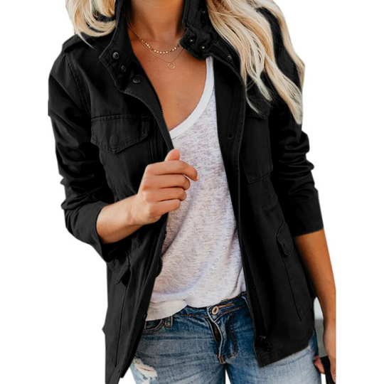 EB | Jacke Strukturierte Passform Reißverschluss und Druckknöpfe Baumwolle Hüftlänge