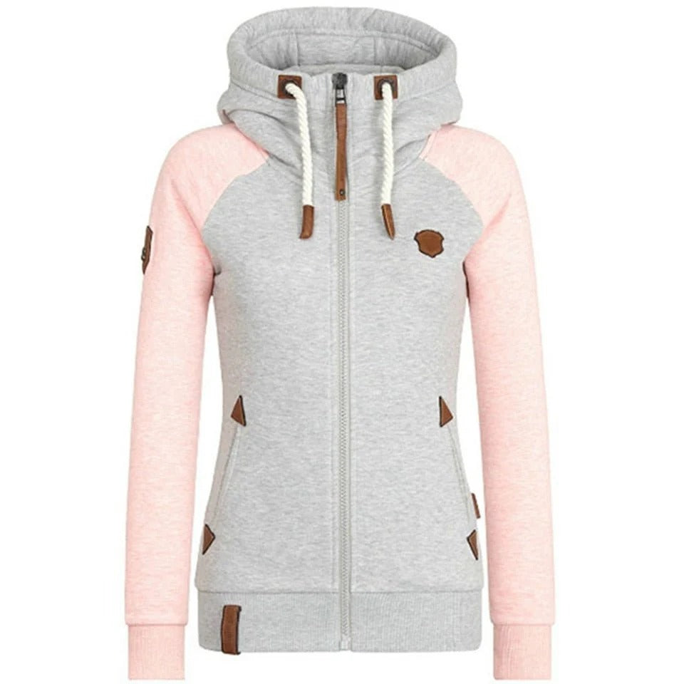EB | Kapuzenpullover mit Reißverschluss Slim Fit Strickstoff Rippbündchen Tasche und Kordelzugkapuze