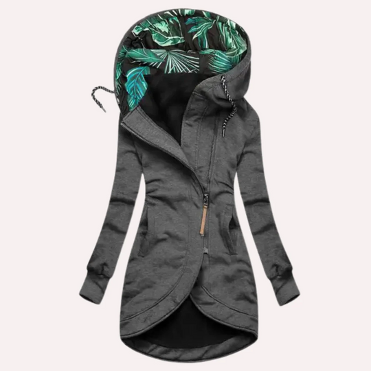 EB | Fleecejacke Slim Fit Kapuze mit gemustertem Futter asymmetrischer Reißverschluss