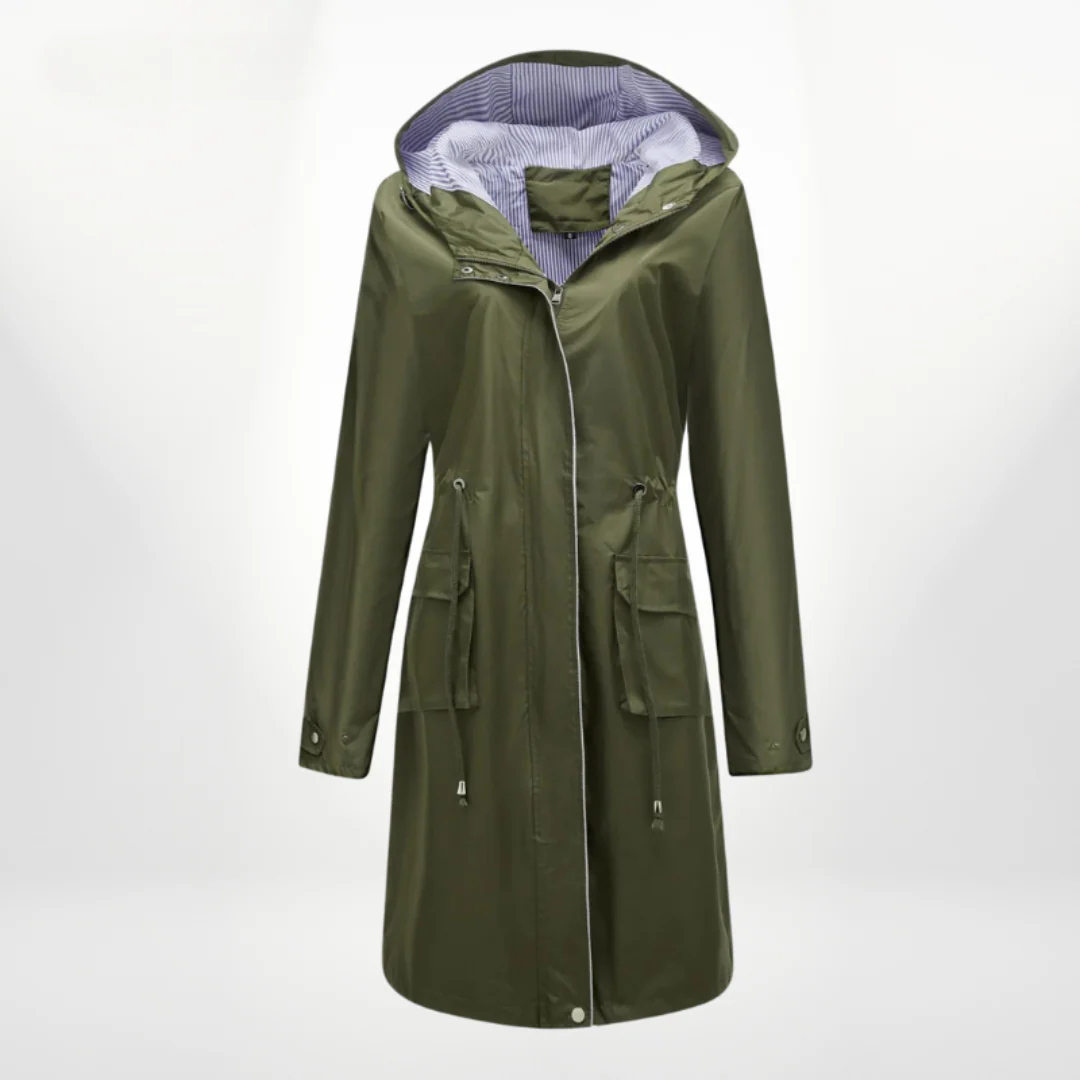 EB | Trenchcoat Slim Fit Kordelzug Kapuze knielang wasserdichtes Material