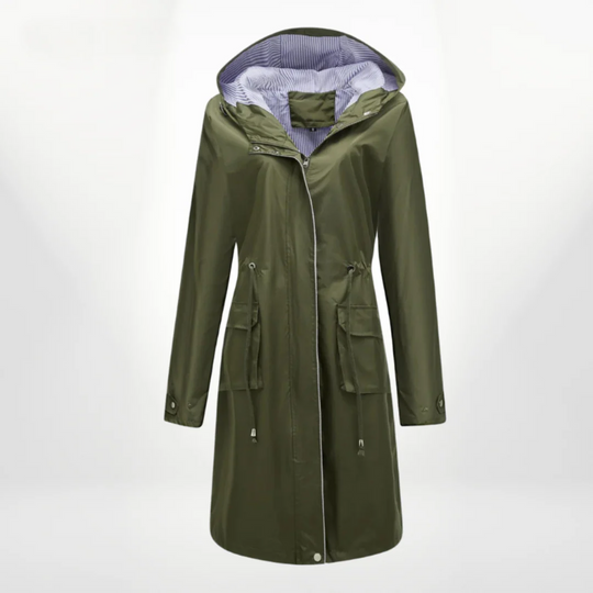 EB | Trenchcoat Slim Fit Kordelzug Kapuze knielang wasserdichtes Material