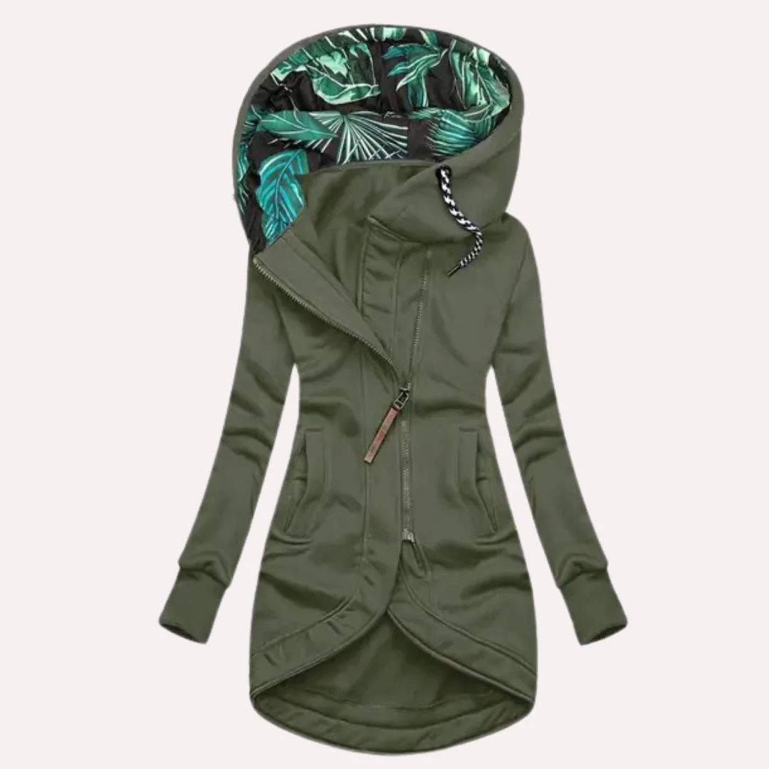 EB | Fleecejacke Slim Fit Kapuze mit gemustertem Futter asymmetrischer Reißverschluss