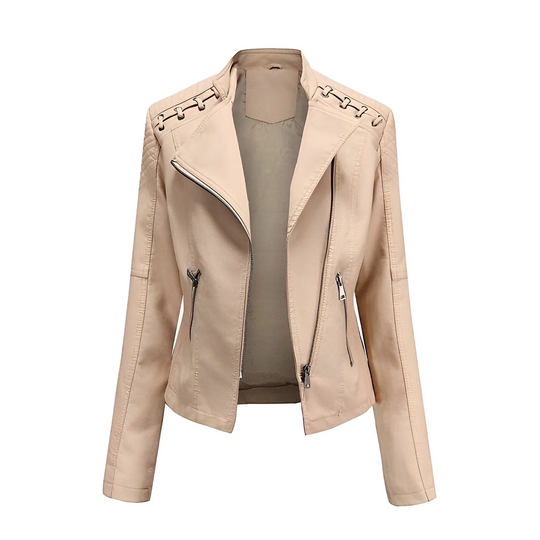 EB | Lederjacke Slim Passform Asymmetrischer Reißverschluss Ge Quiltete Schultern