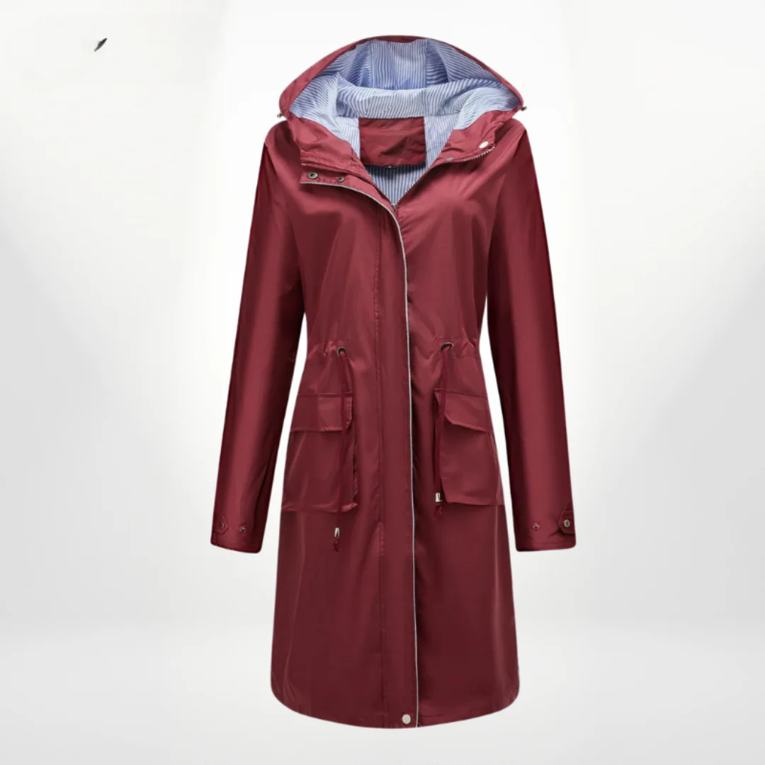 EB | Trenchcoat Slim Fit Kordelzug Kapuze knielang wasserdichtes Material