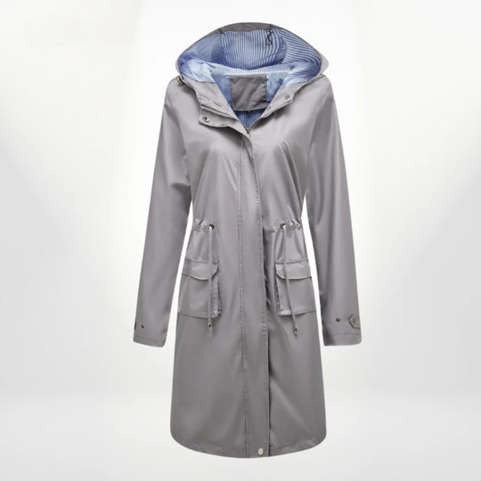 EB | Trenchcoat Slim Fit Kordelzug Kapuze knielang wasserdichtes Material