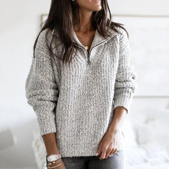EB | Strick Damenpullover mit Halb Zip Kragen