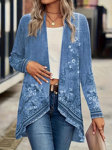 EB | Strickjacke Übergröße Passform Leicht und Atmungsaktiv Offene Vorderseite Florales Muster