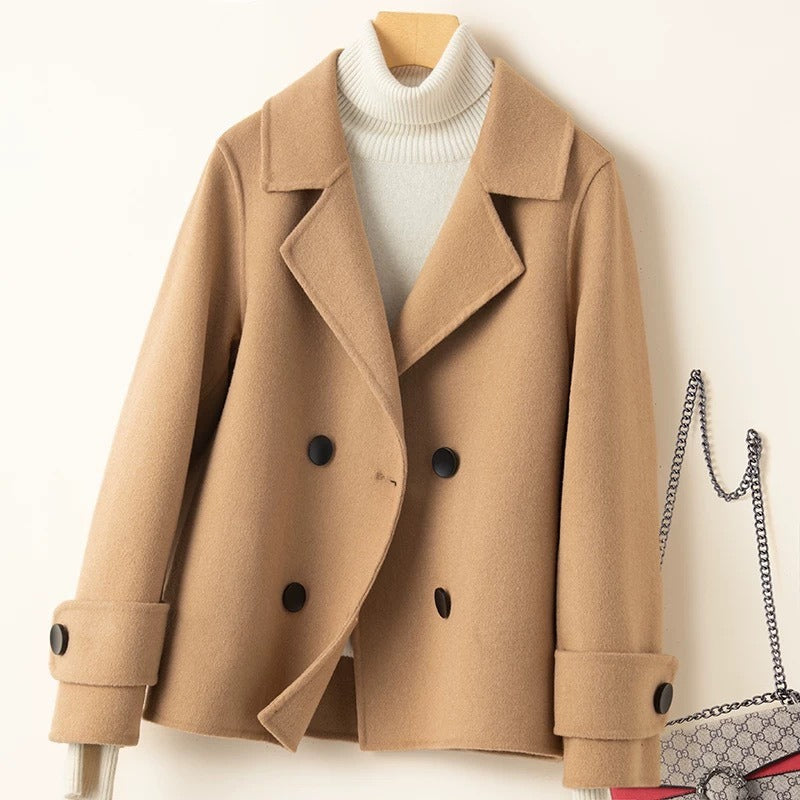 EB | Mantel - Taillierter Fit - Woll-Look - Doppelreiher - Reverskragen - Kurze Länge