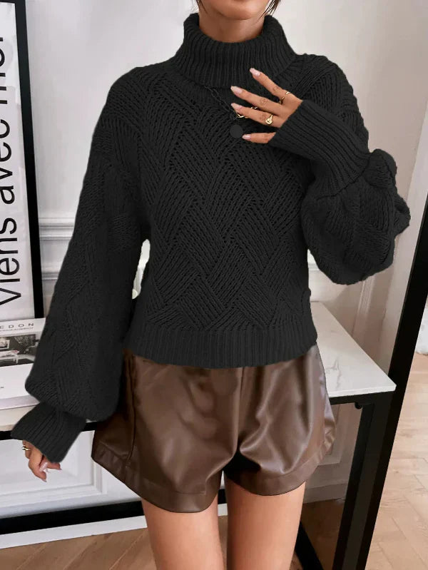 EB | Pullover Pullover Wollstrick Übergröße Fit Rollkragen Laternenärmel