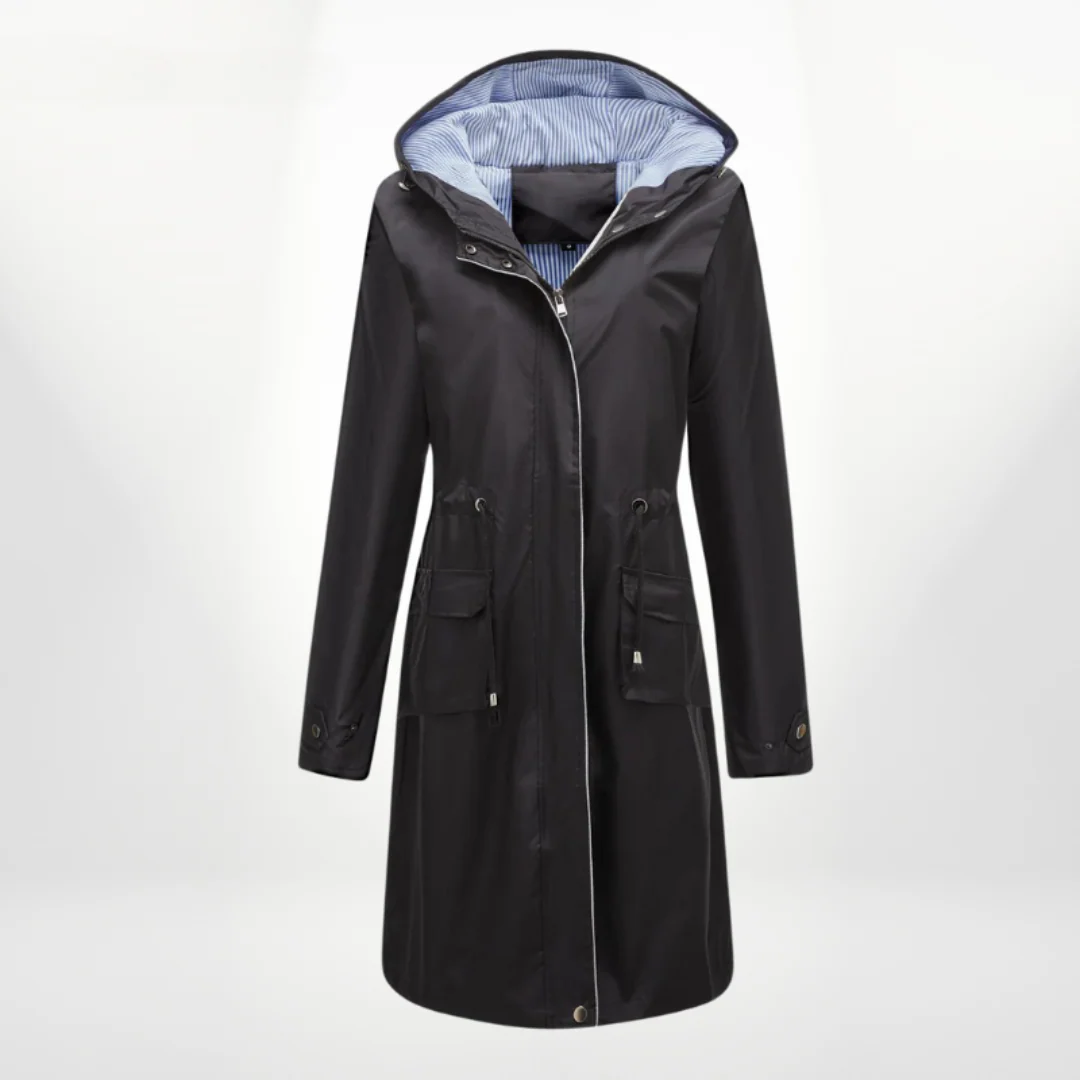 EB | Trenchcoat Slim Fit Kordelzug Kapuze knielang wasserdichtes Material