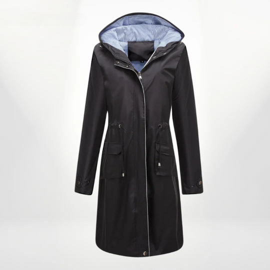 EB | Trenchcoat Slim Fit Kordelzug Kapuze knielang wasserdichtes Material