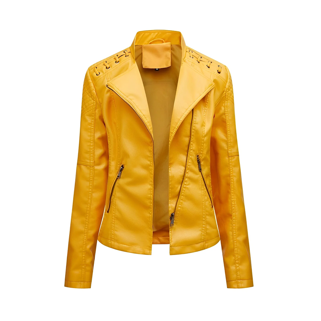 EB | Lederjacke Slim Passform Asymmetrischer Reißverschluss Ge Quiltete Schultern