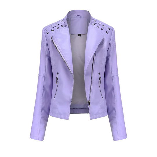 EB | Lederjacke Slim Passform Asymmetrischer Reißverschluss Ge Quiltete Schultern