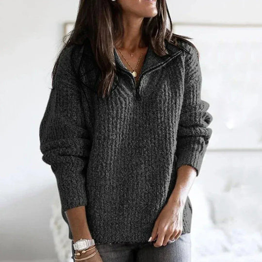 EB | Strick Damenpullover mit Halb Zip Kragen