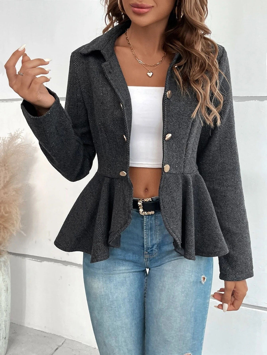 EB | Blazer Slim Passform Jacquard Doppelreiher Peplum Bürogebrauch