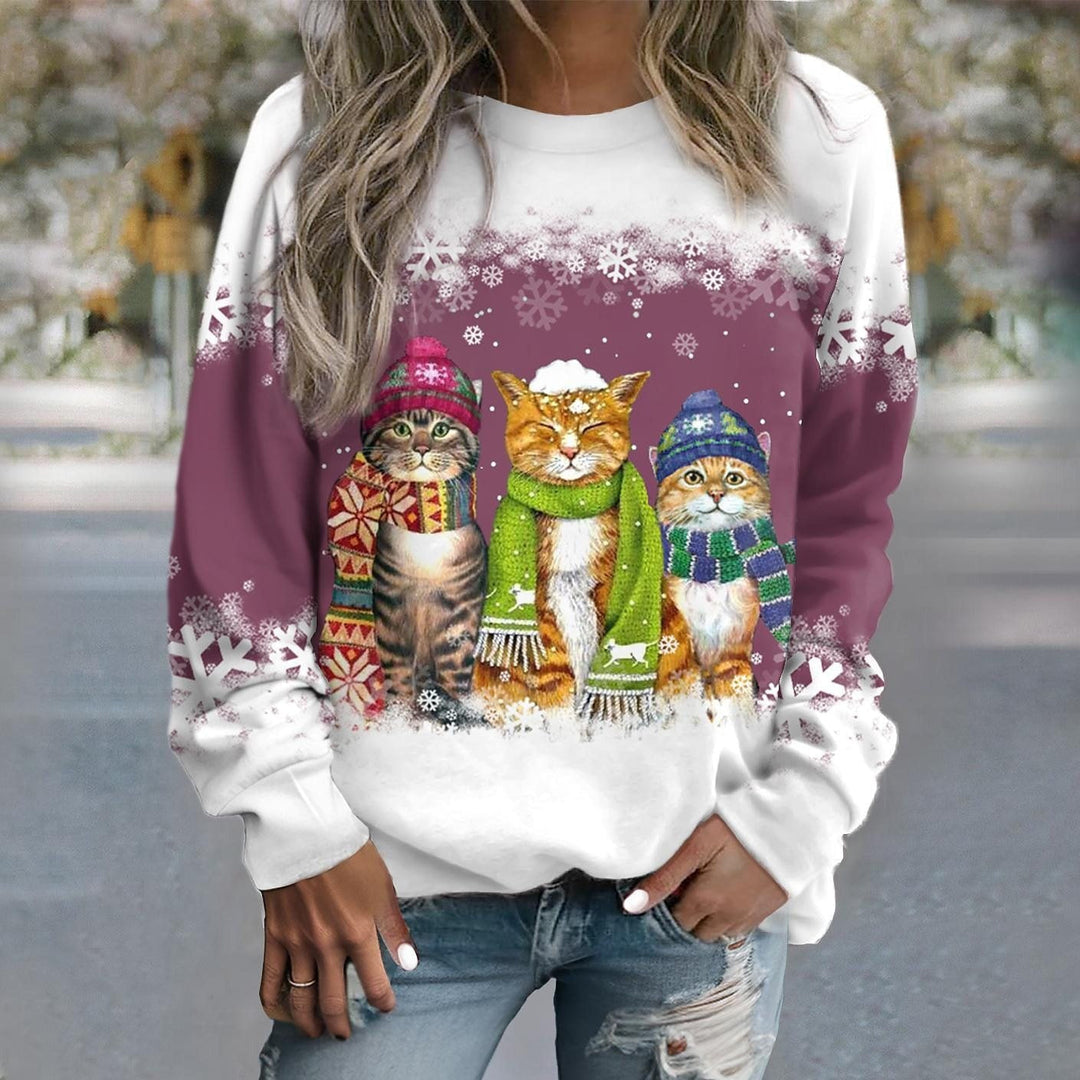 EB | Strick Sweatshirt Lockere Passform Grafikdruck Rippbündchen Lässiger Stil