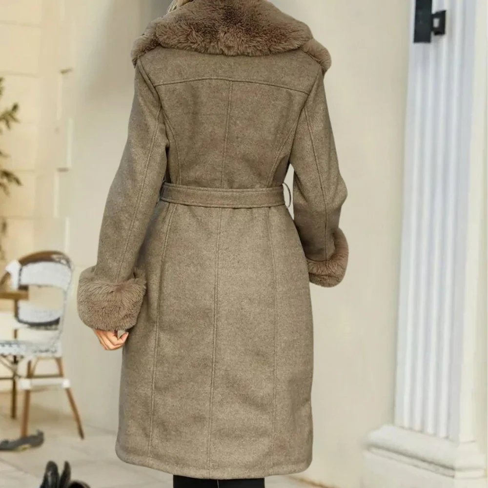 EB | Trenchcoat Wollmischung Lockere Passform Kunstpelzbesatz