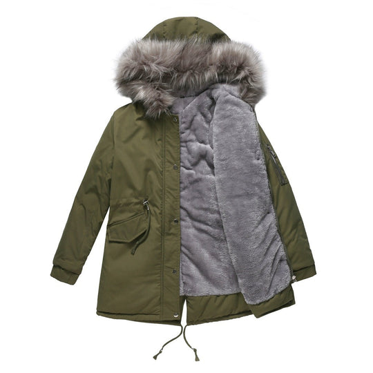 EB | Parka Lässige Passform Fleece Gefüttert Kunstfellkapuze mittel Lang