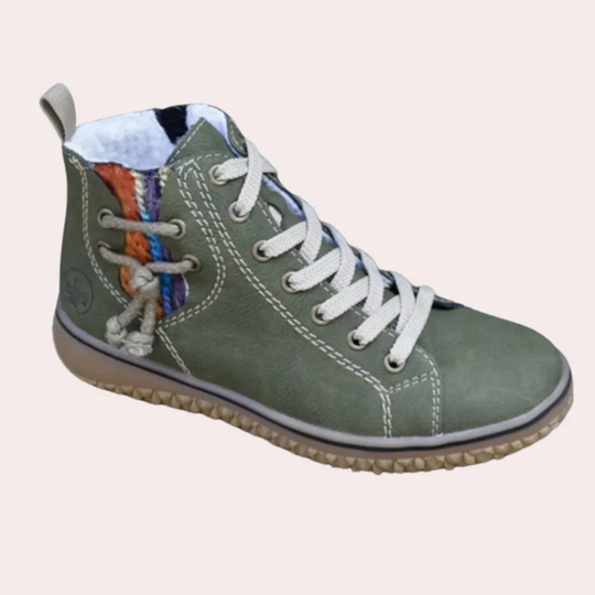 EB | Stiefeletten Glattes Leder Schnürung Schmaler Schnitt Klobige Sohle