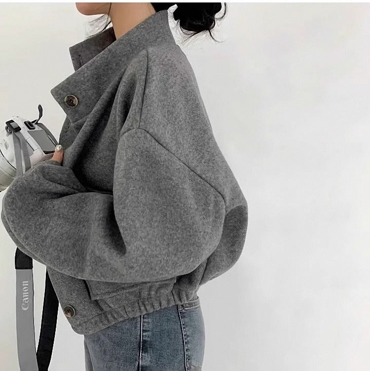 EB | Kurze graue Wolljacke für Frauen Mauwi