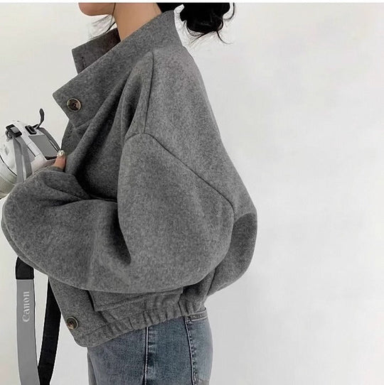 EB | Kurze graue Wolljacke für Frauen Mauwi