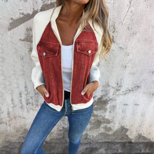 EB | Aus Denim Lockere Passform Patchwork Design Lange Ärmel Knopfverschluss