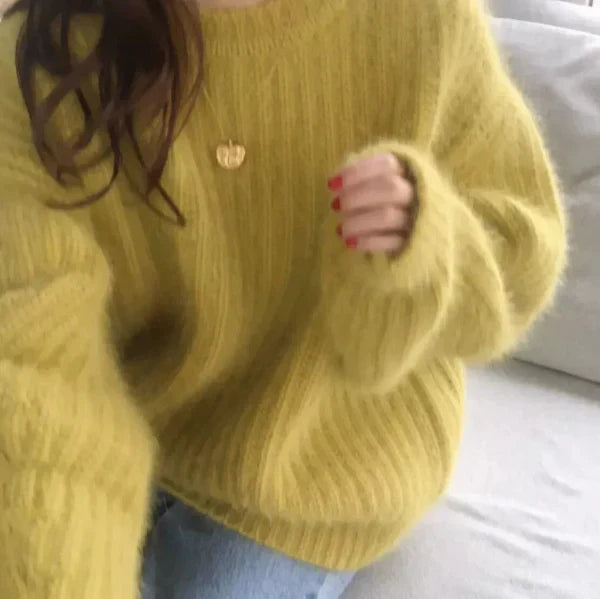 EB | Pullover Pullover Mohair Mischung Übergröße Fit Gerippter Strick Rundhals