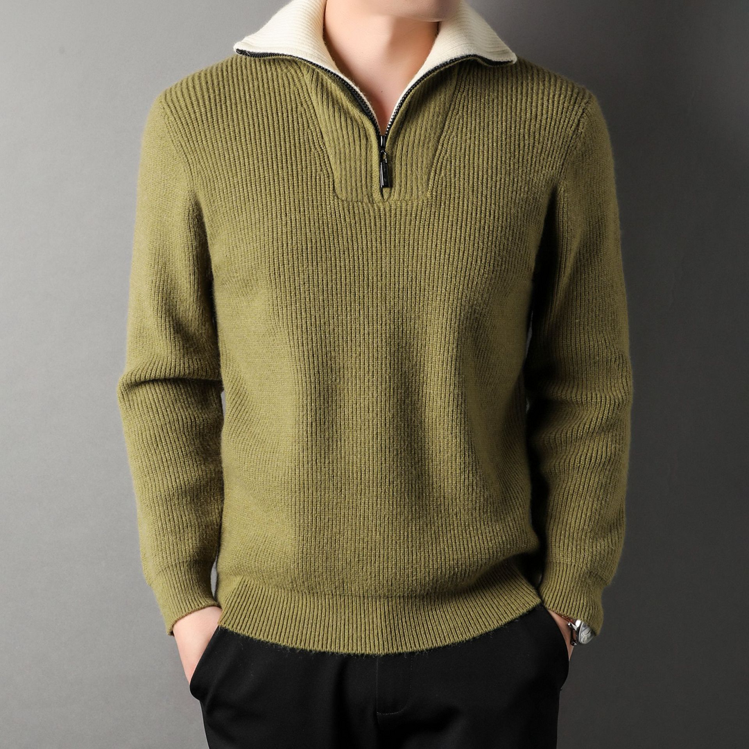 EB | Lockere Passform Rippenstrickwolle Hoher Kragen mit Reißverschluss