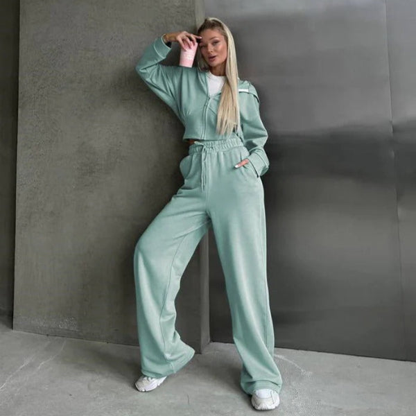 EB | Loungewear Set Zip-Up Kapuzenpullover Weite Hose Weicher Baumwollmix