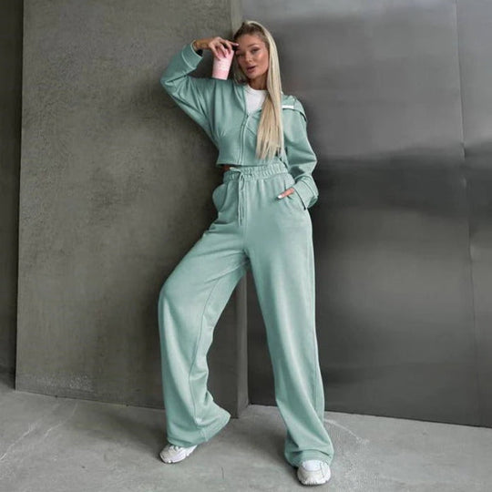 EB | Loungewear Set Zip-Up Kapuzenpullover Weite Hose Weicher Baumwollmix