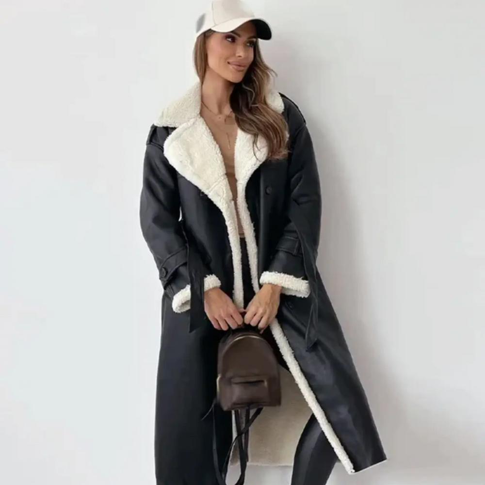 EB | Langshearling Gefütterter Trenchcoat Schicker Doppelreiher Wintermantel