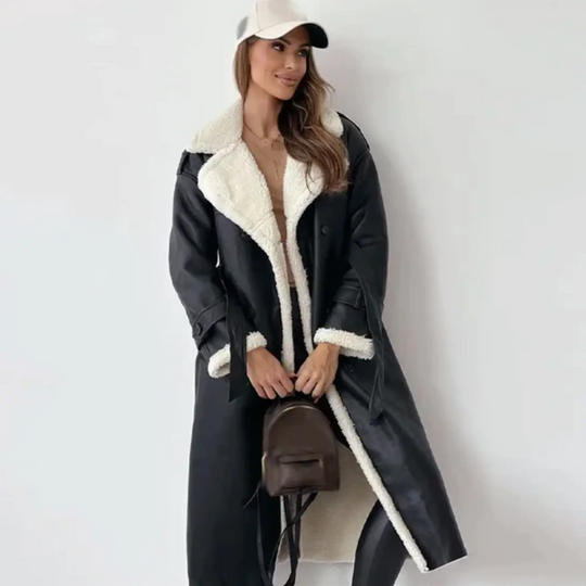EB | Langshearling Gefütterter Trenchcoat Schicker Doppelreiher Wintermantel
