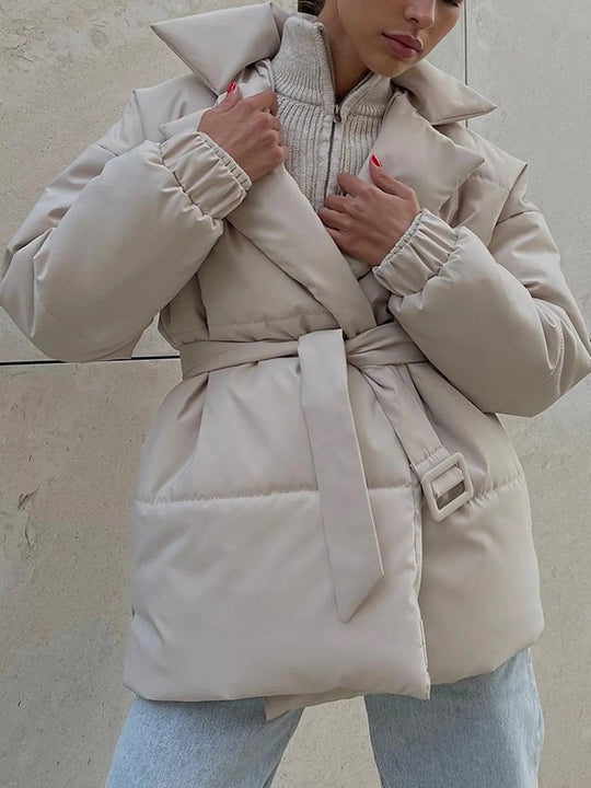 EB | Gürteltaschen Pufferjacke Wickel Front Stepp Wintermantel