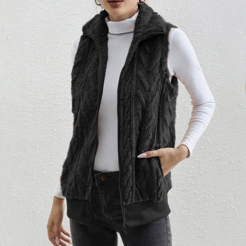 EB | Ohne Ärmel Jacquard Fleece Reißverschluss Hoher Kragen Relaxed Passform