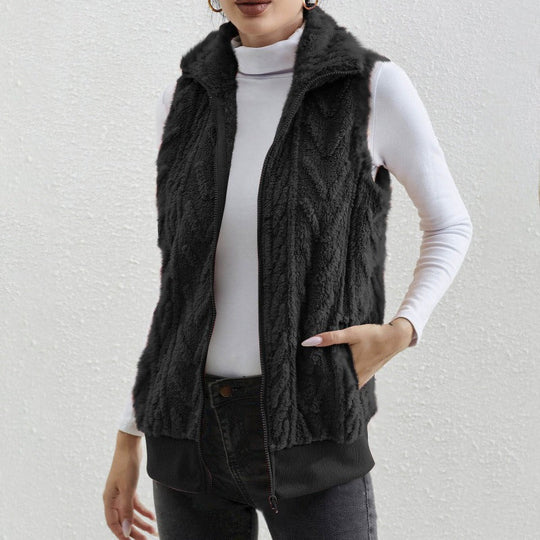 EB | Ohne Ärmel Jacquard Fleece Reißverschluss Hoher Kragen Relaxed Passform