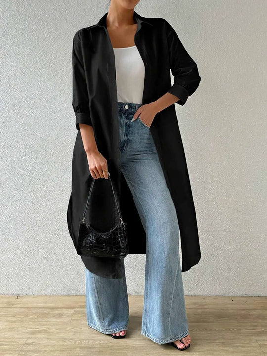 EB | Strickjacke Light Knit Long Modell Offene Front 3/4 Ärmel Relaxed Passform
