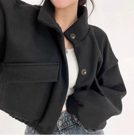EB | Kurze graue Wolljacke für Frauen Mauwi
