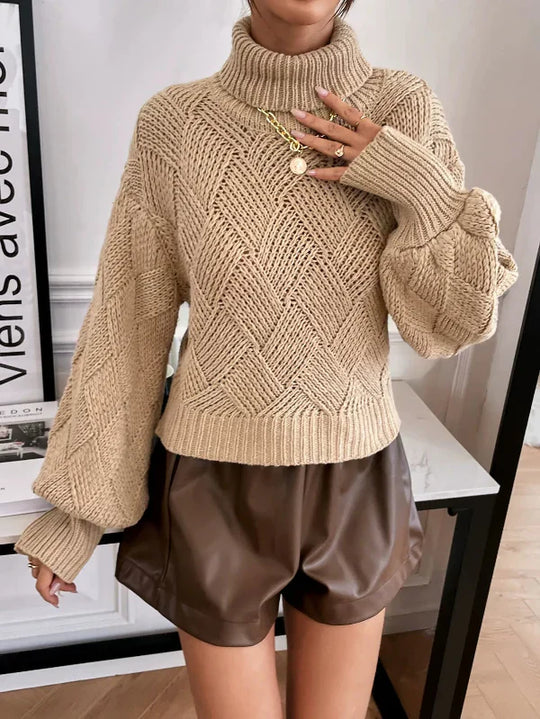 EB | Pullover Pullover Wollstrick Übergröße Fit Rollkragen Laternenärmel