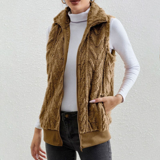 EB | Ohne Ärmel Jacquard Fleece Reißverschluss Hoher Kragen Relaxed Passform