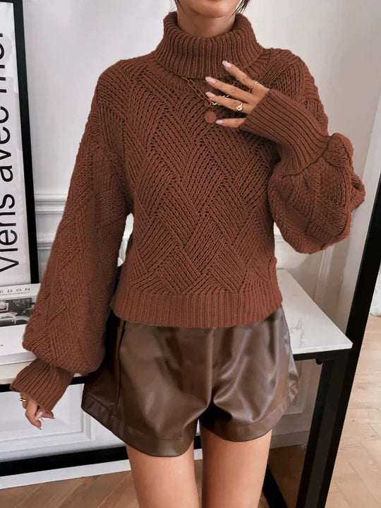 EB | Pullover Pullover Wollstrick Übergröße Fit Rollkragen Laternenärmel