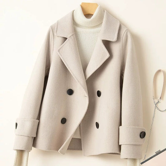 EB | Mantel - Taillierter Fit - Woll-Look - Doppelreiher - Reverskragen - Kurze Länge
