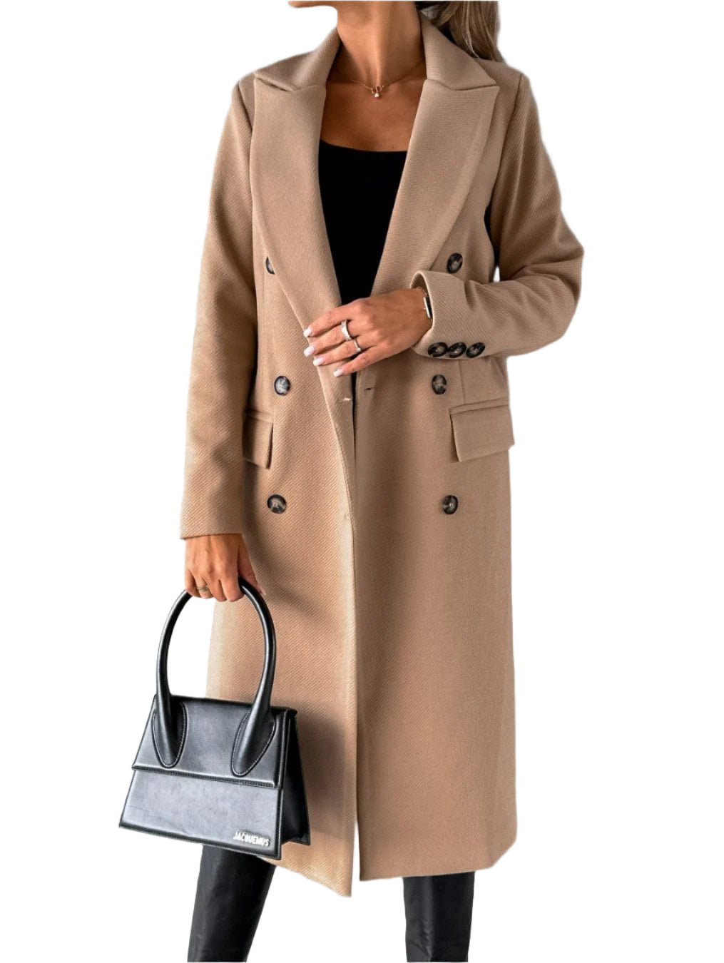 EB | Taillierter Wollmisch-Trenchcoat mit Doppelreiher und knielanger Passform
