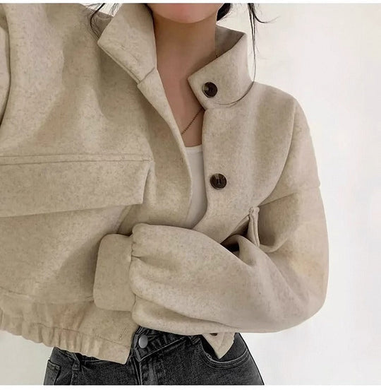 EB | Kurze graue Wolljacke für Frauen Mauwi