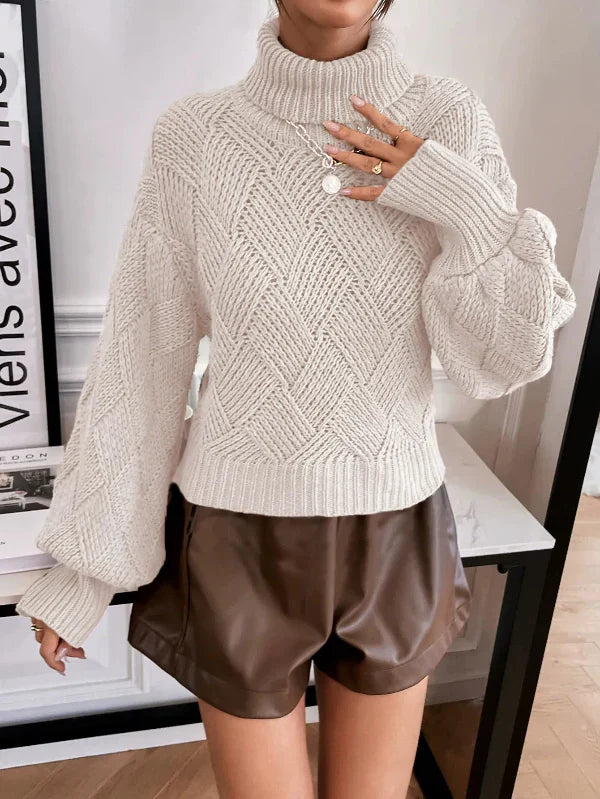 EB | Pullover Pullover Wollstrick Übergröße Fit Rollkragen Laternenärmel