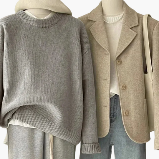 EB | Set Lässiger Retro Japanischer Stil - Strickpullover und Blazer für Alltag und Freizeit