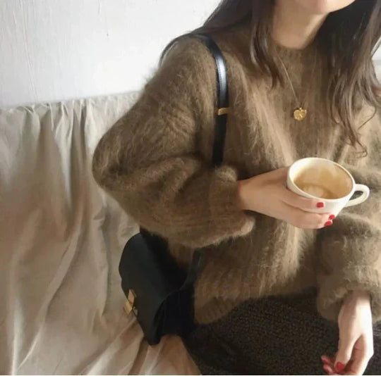 EB | Pullover Pullover Mohair Mischung Übergröße Fit Gerippter Strick Rundhals