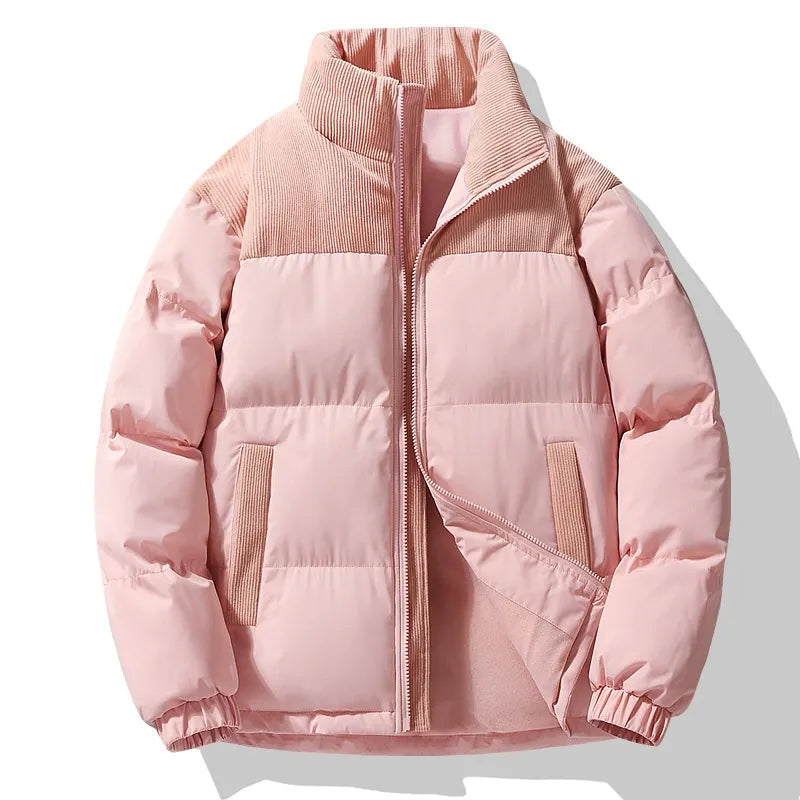 EB | Pufferjacke Übergrößenpassform Gepolstertes Design Cordkragen Reißverschluss
