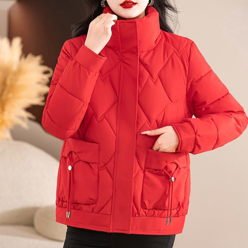 EB | Gepolsterten Jacke Gestepptes Design Lässige Passform Hoher Kragen Reißverschluss und Druckknopfschluss