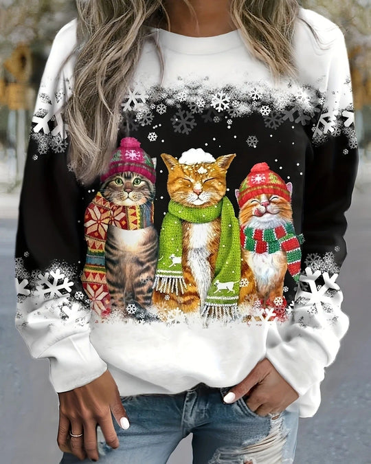 EB | Strick Sweatshirt Lockere Passform Grafikdruck Rippbündchen Lässiger Stil