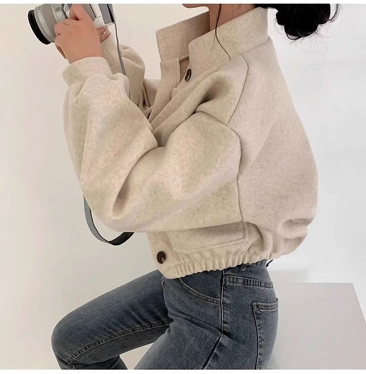 EB | Kurze graue Wolljacke für Frauen Mauwi